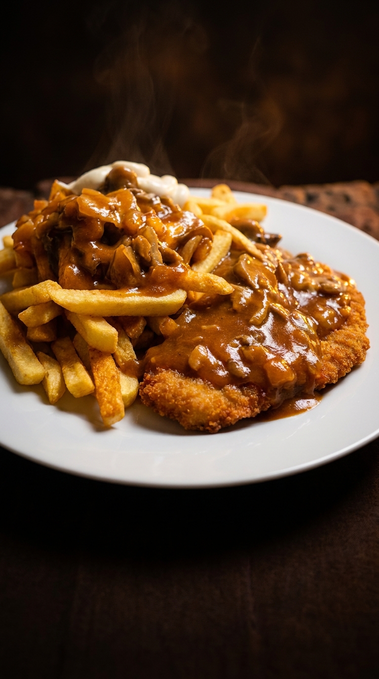 Frisch paniertes Schnitzel mit Pommes